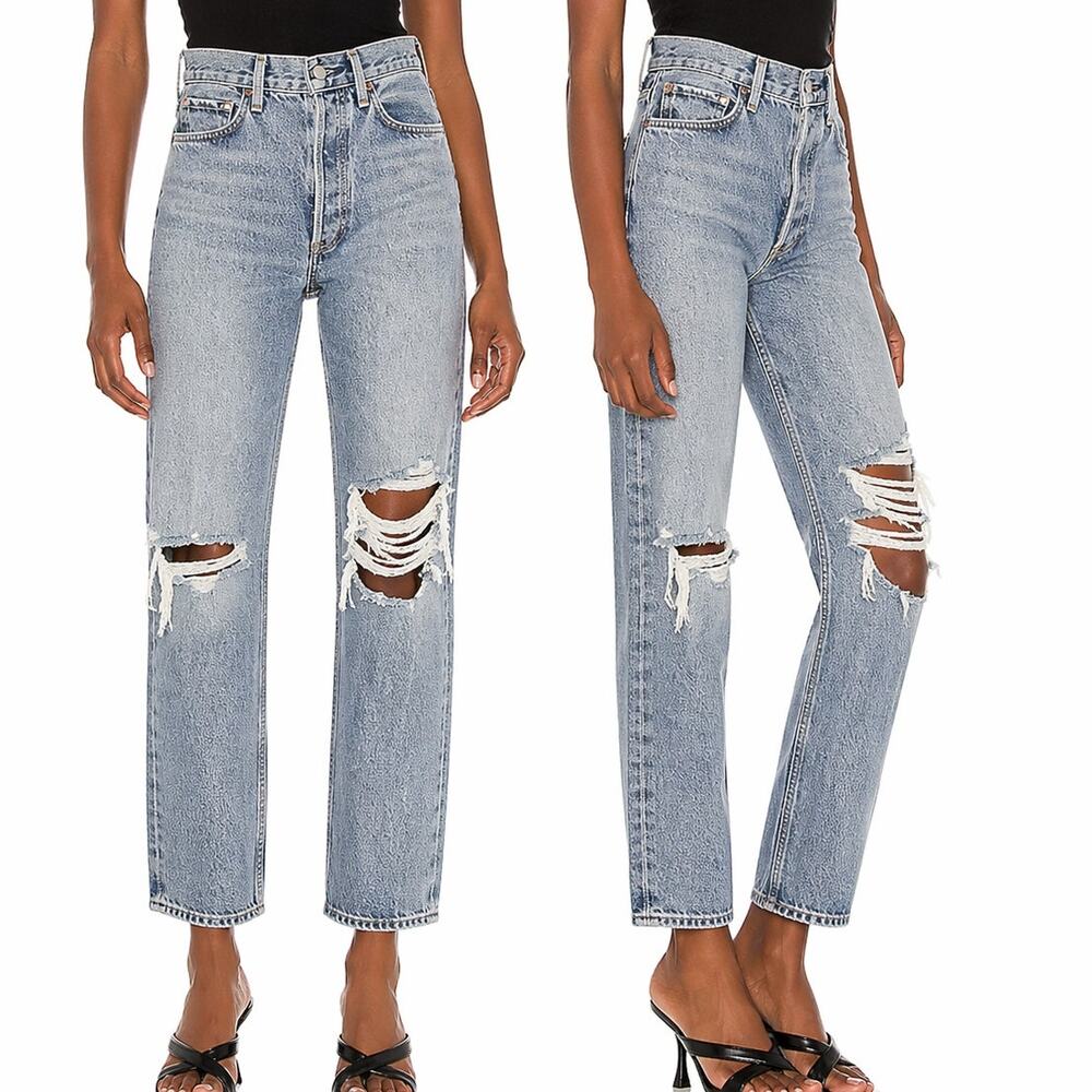 AGOLDE 90s Pinch Waist Jeans Distress Straight Leg Button Fly Organic Cotton 26